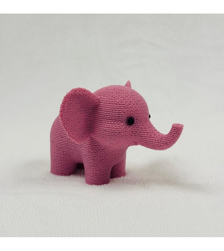 Figurine Eléphant Effet Tricoté - Rose - Impression 3D