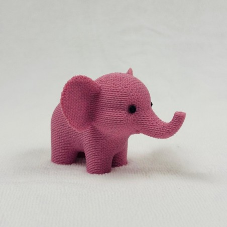 Figurine Eléphant Effet Tricoté - Rose - Impression 3D