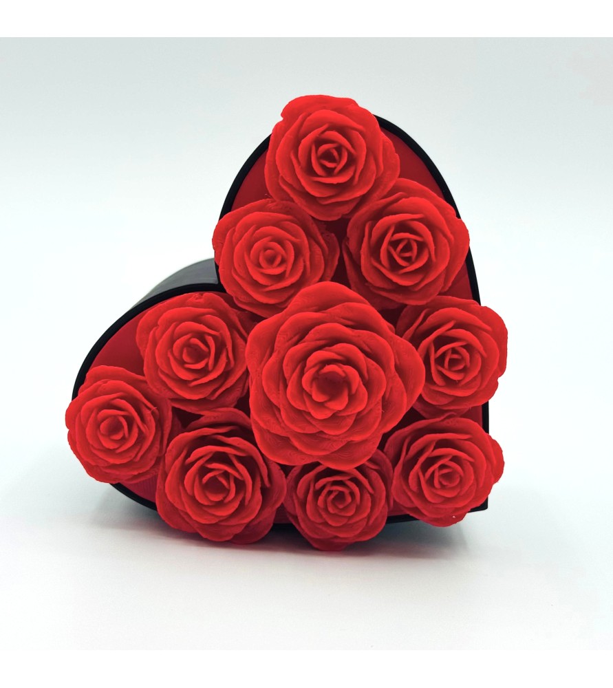 Boîte noire avec couvercle en roses rouges Boîte noire avec couvercle en roses rouges