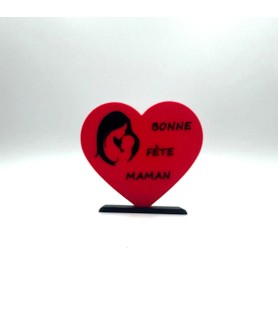 Cœur "Bonne fête maman" sur socle - Rouge