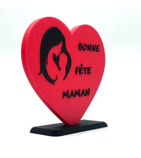 Cœur "Bonne fête maman" sur socle - Rouge