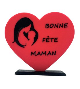 Cœur "Bonne fête maman" sur socle - Rouge