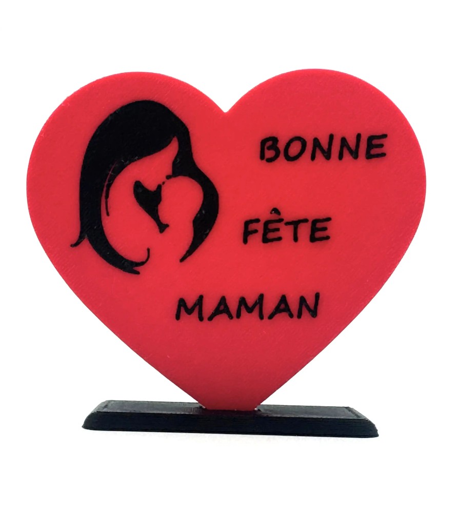 Cœur "Bonne fête maman" sur socle - Rouge Cœur "Bonne fête maman" sur socle - Rouge