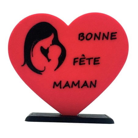 Cœur "Bonne fête maman" sur socle - Rouge