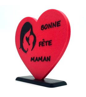 Cœur "Bonne fête maman" sur socle - Rouge