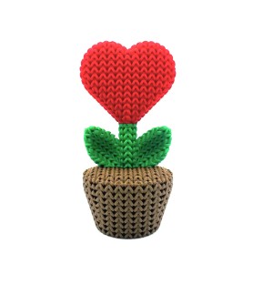 Plante au cœur rouge, décoration tricotée