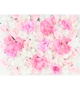 Plaque de FLEURS - Blanc/Rose - Mur végétal artificiel