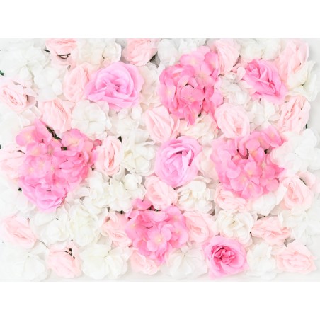 Plaque de FLEURS - Blanc/Rose - Mur végétal artificiel
