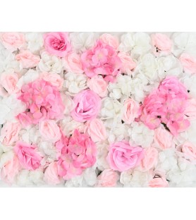 Plaque de FLEURS - Blanc/Rose - Mur végétal artificiel
