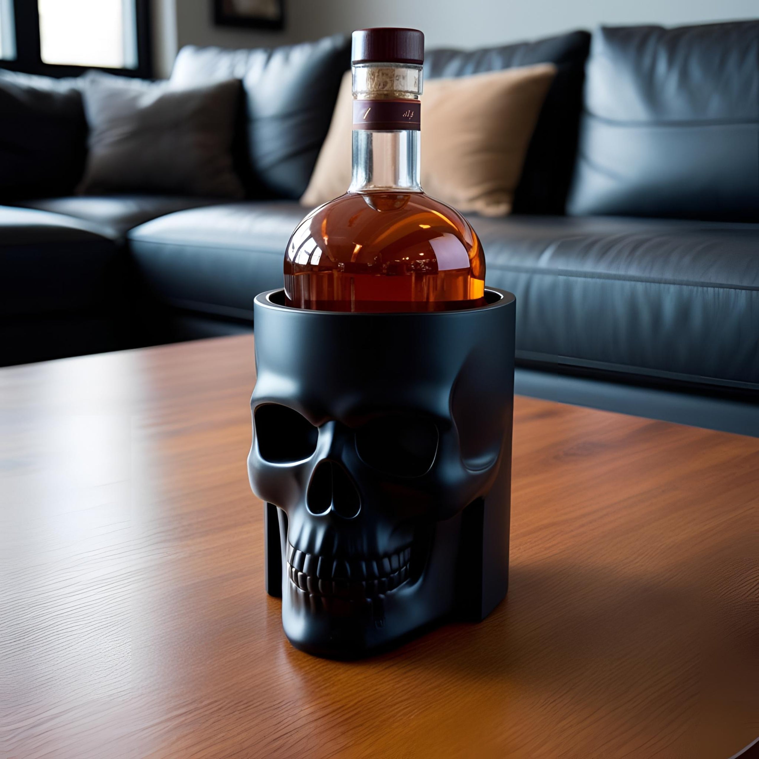 Skullwiskey, le porte-bouteille tête de mort imprimé en 3D | Décoration 3D - POMM Créations