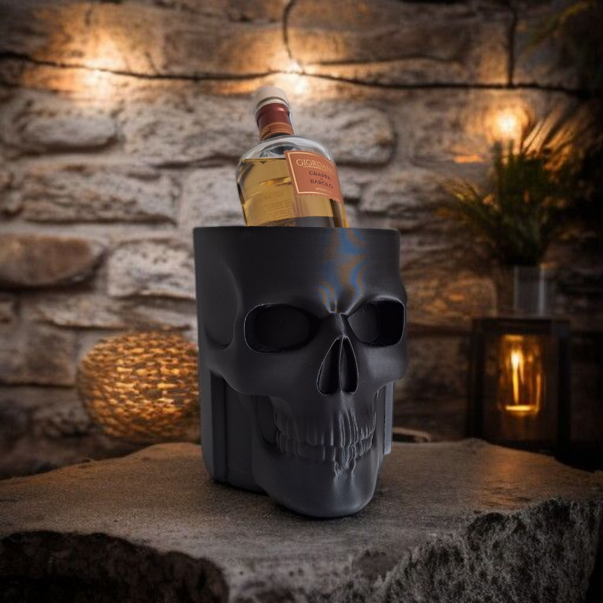 Skullwiskey, le porte-bouteille tête de mort imprimé en 3D | Décoration 3D - POMM Créations