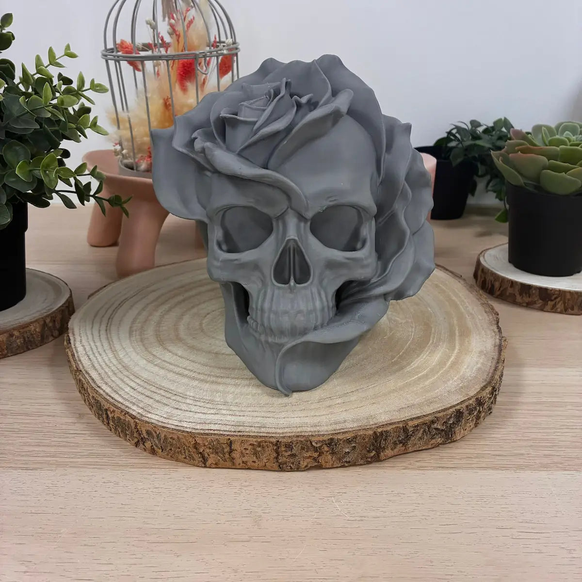 Crâne en rose imprimé en 3D | Figurine 3D - POMM Créations