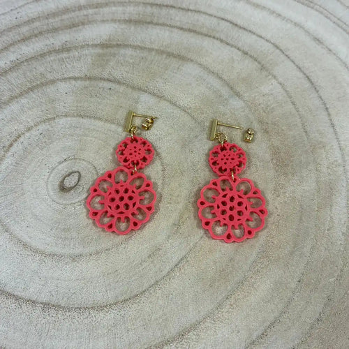 Boucles d'oreilles "Dentelle solaire" corail/doré imprimées en 3D | Bijoux 3D - POMM Créations