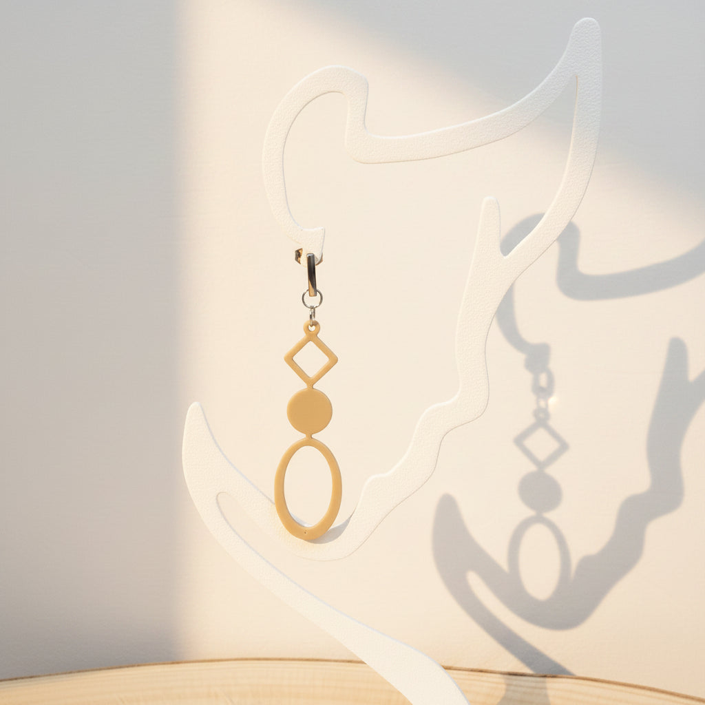 Boucles d'oreilles "Eclat urbain" beige/argenté imprimées en 3D | Bijoux 3D - POMM Créations
