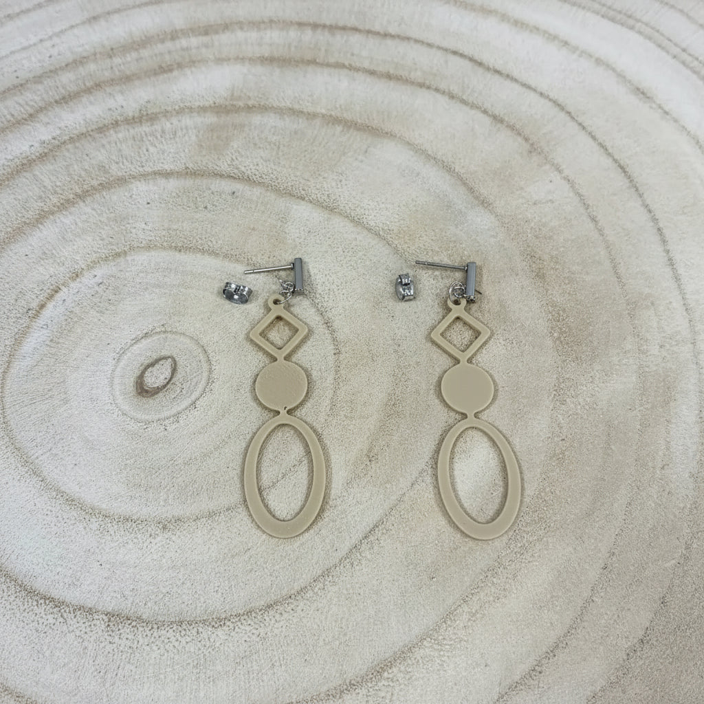 Boucles d'oreilles "Eclat urbain" beige/argenté imprimées en 3D | Bijoux 3D - POMM Créations