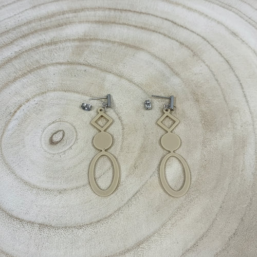 Boucles d'oreilles "Eclat urbain" beige/argenté imprimées en 3D | Bijoux 3D - POMM Créations
