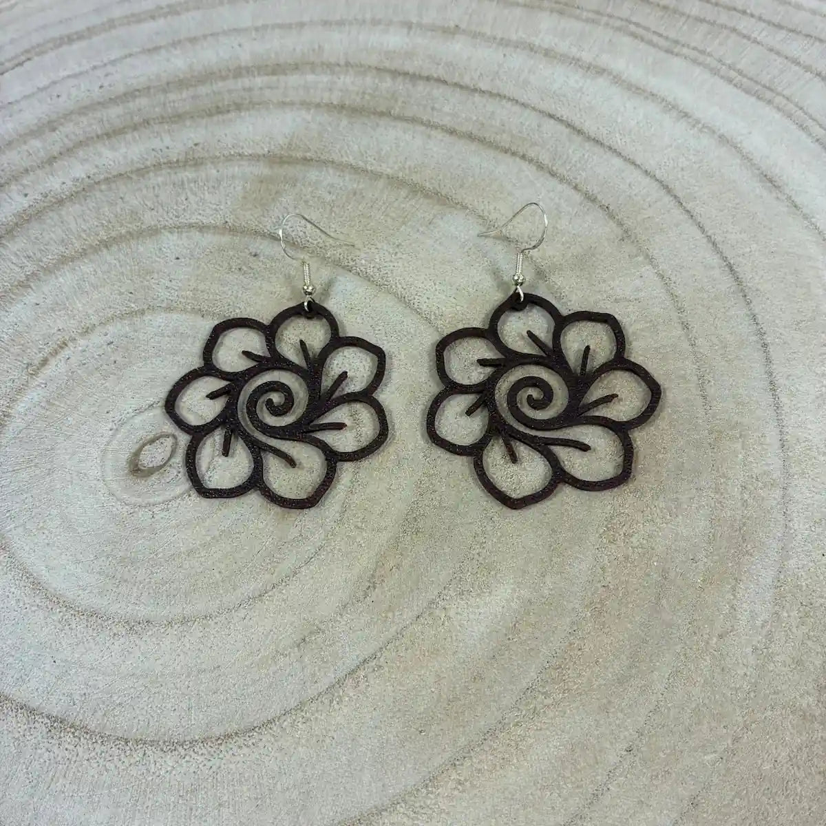 Boucles d'oreilles "Fleur spirale" noir/argenté imprimées en 3D | Bijoux 3D - POMM Créations