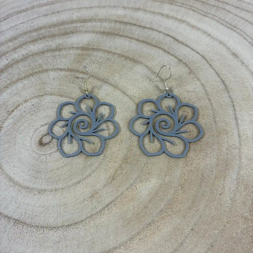 Boucles d'oreilles "Fleur spirale" gris/argenté imprimées en 3D | Bijoux 3D - POMM Créations