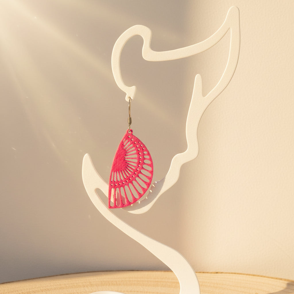 Boucles d'oreilles "Rayon de soleil" rose/argenté imprimées en 3D | Bijoux 3D - POMM Créations