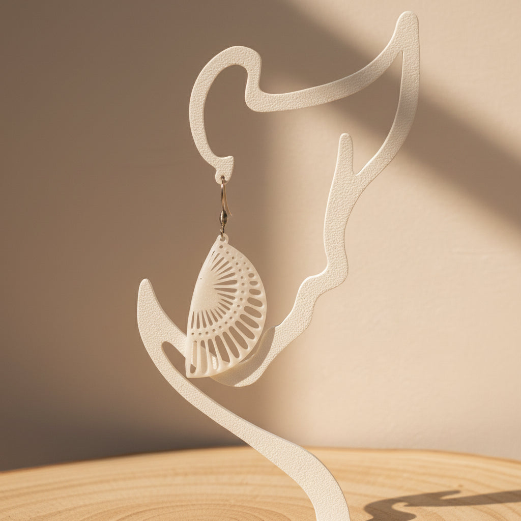 Boucles d'oreilles "Rayon de soleil" blanc/argenté imprimées en 3D | Bijoux 3D - POMM Créations