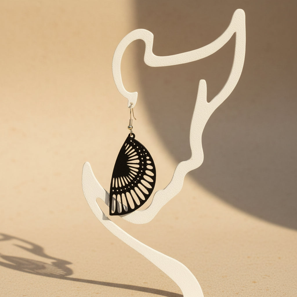 Boucles d'oreilles "Rayon de soleil" noir/argenté imprimées en 3D | Bijoux 3D - POMM Créations