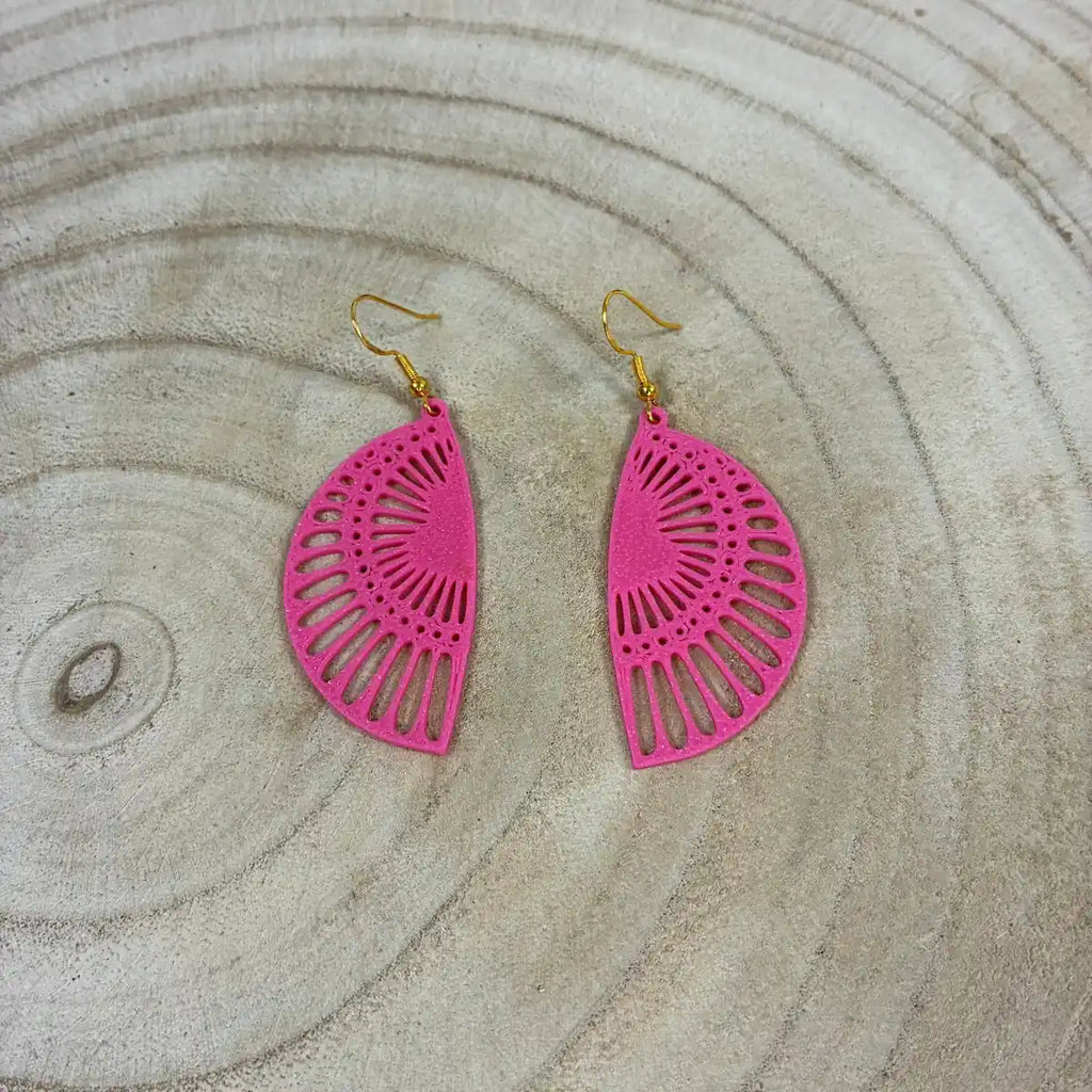 Boucles d'oreilles "Rayon de soleil" rose/doré imprimées en 3D | Bijoux 3D - POMM Créations