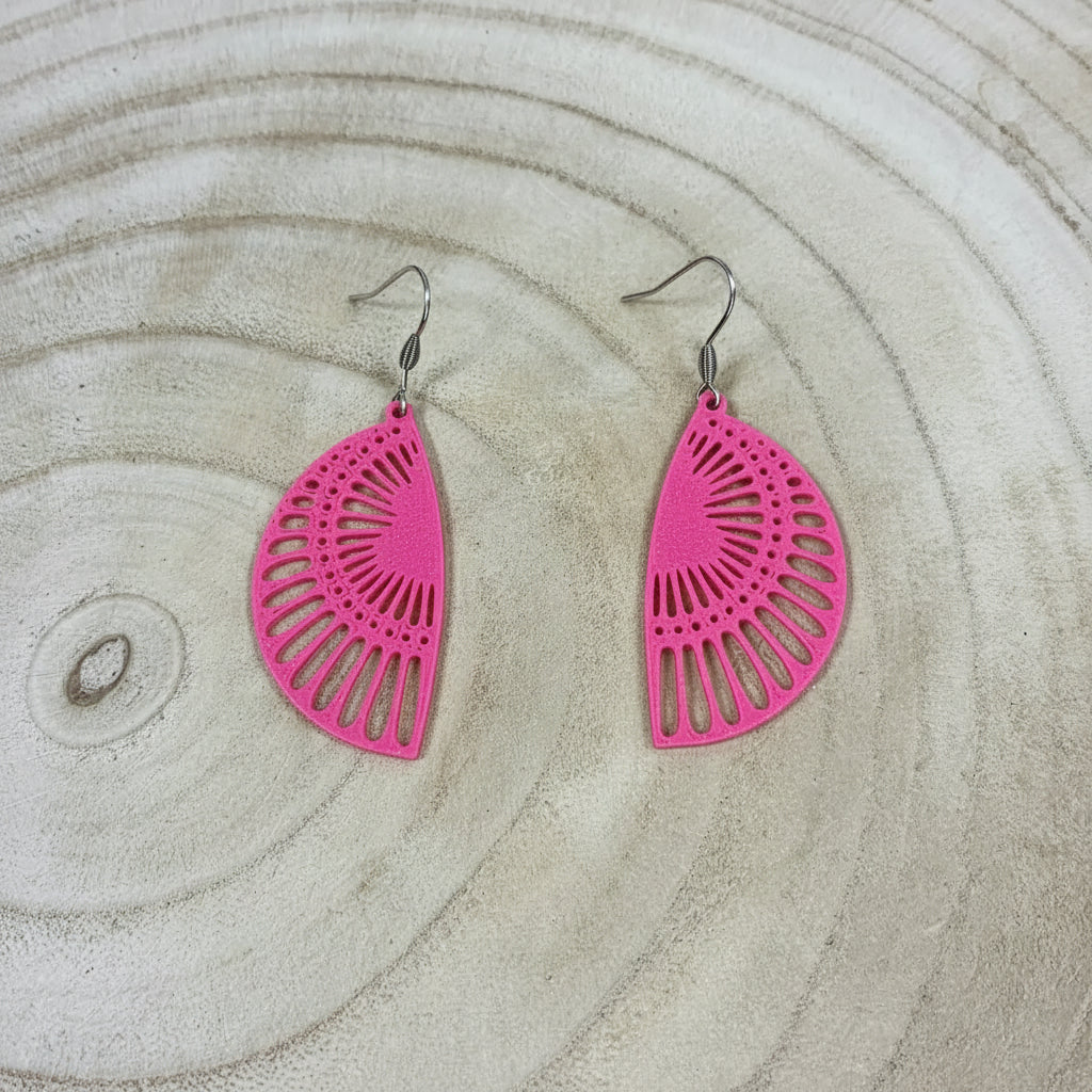Boucles d'oreilles "Rayon de soleil" rose/argenté imprimées en 3D | Bijoux 3D - POMM Créations