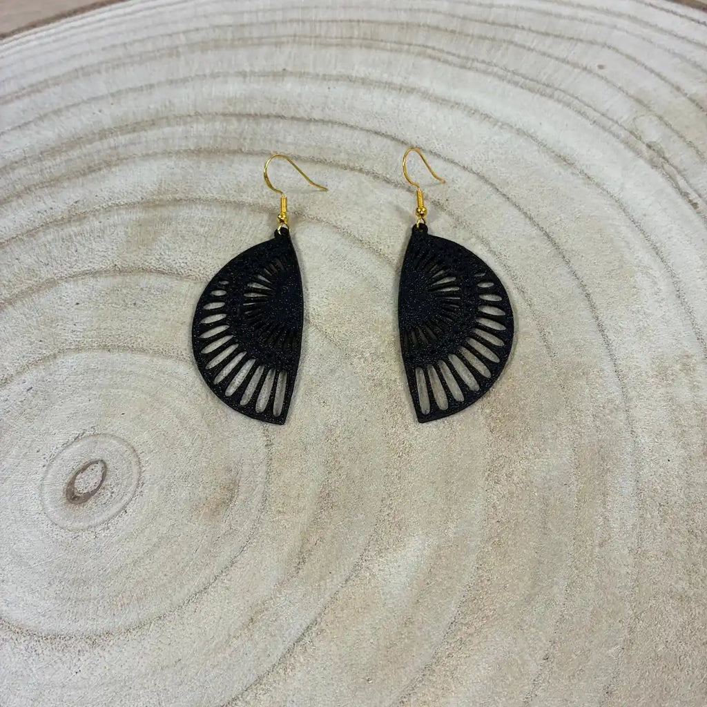 Boucles d'oreilles "Rayon de soleil" noir/doré imprimées en 3D | Bijoux 3D - POMM Créations