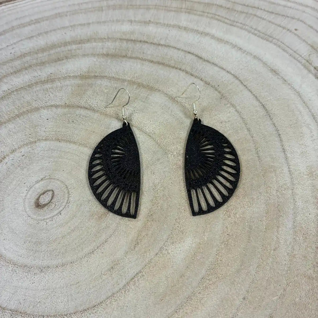 Boucles d'oreilles "Rayon de soleil" noir/argenté imprimées en 3D | Bijoux 3D - POMM Créations