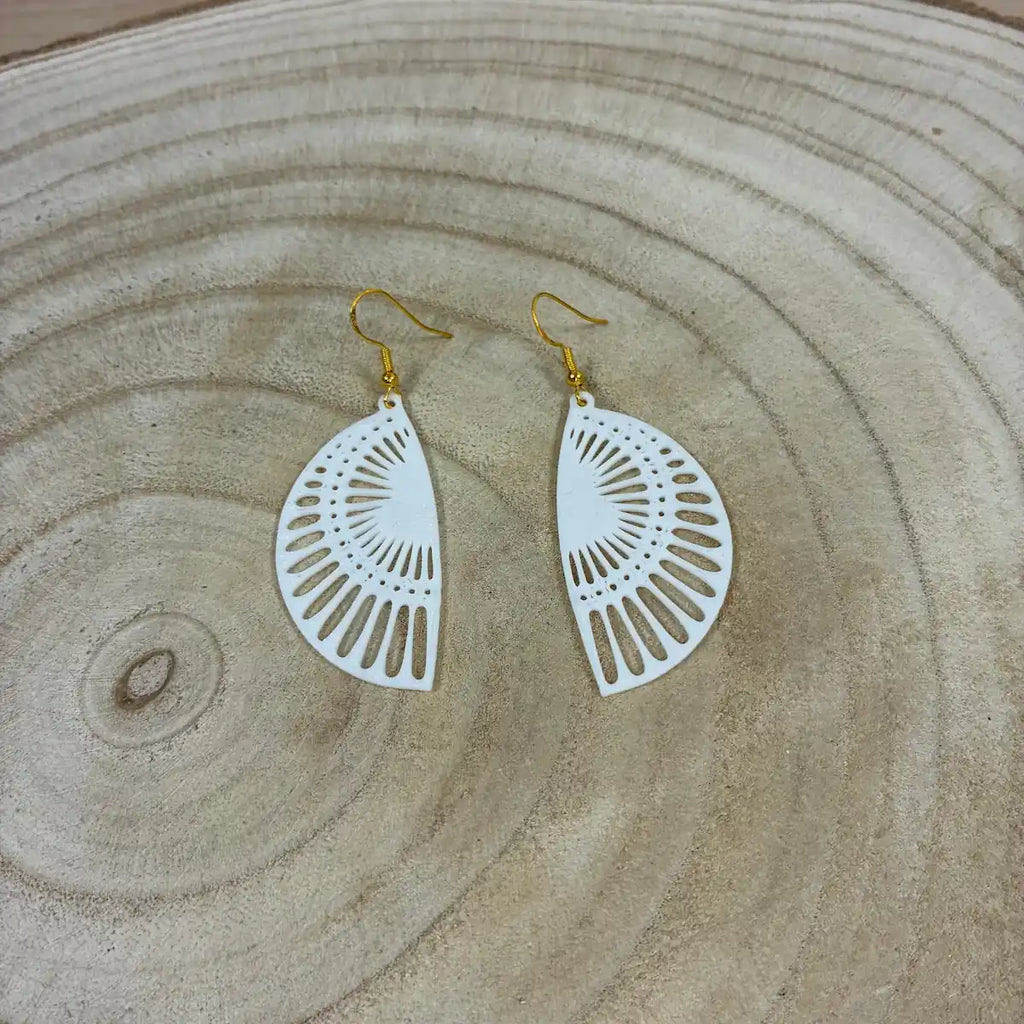 Boucles d'oreilles "Rayon de soleil" blanc/doré imprimées en 3D | Bijoux 3D - POMM Créations