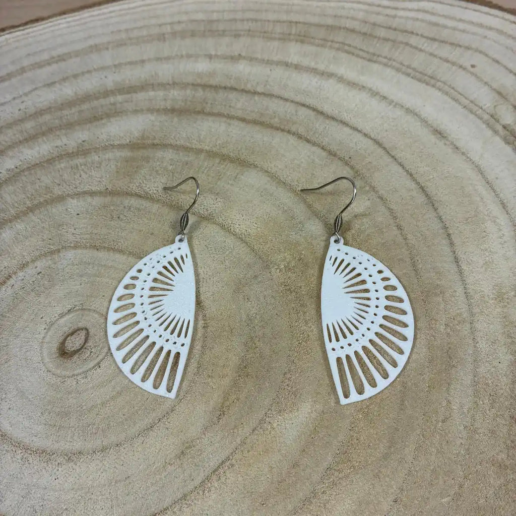 Boucles d'oreilles "Rayon de soleil" blanc/argenté imprimées en 3D | Bijoux 3D - POMM Créations