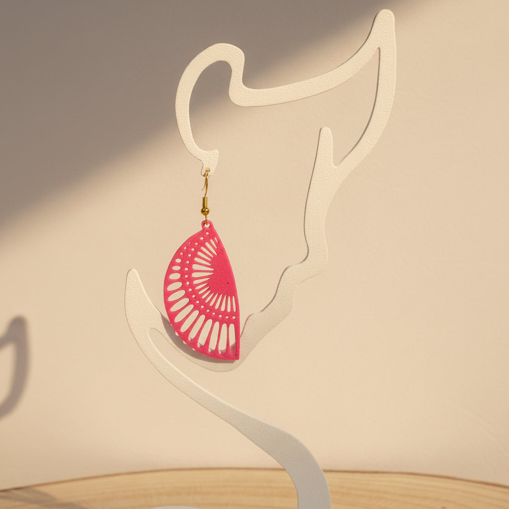 Boucles d'oreilles "Rayon de soleil" rose/doré imprimées en 3D | Bijoux 3D - POMM Créations