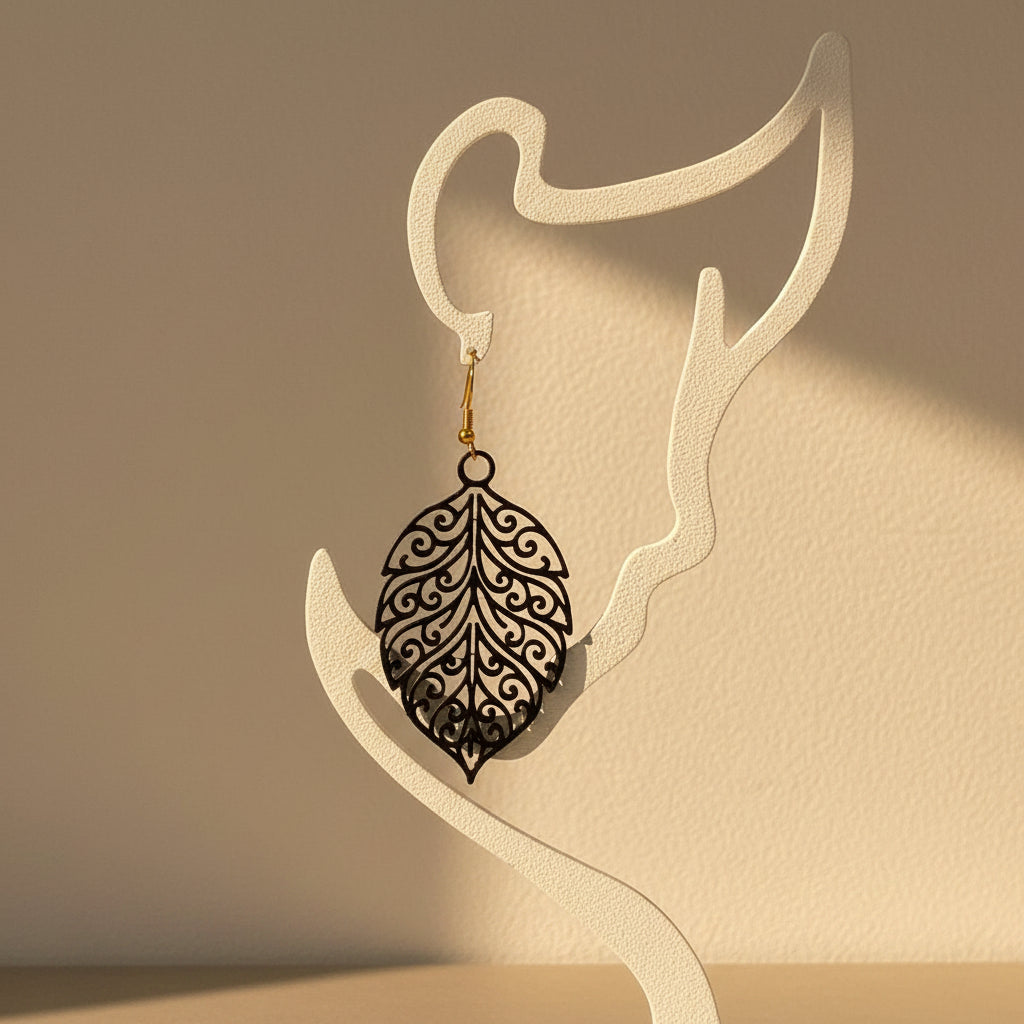 Boucles d'oreilles "Feuillage royal" bleu nuit/argenté imprimées en 3D | Bijoux 3D - POMM Créations