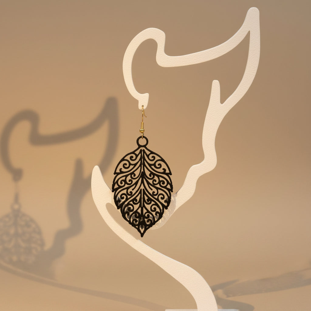 Boucles d'oreilles "Feuillage royal" noir/doré imprimées en 3D | Bijoux 3D - POMM Créations
