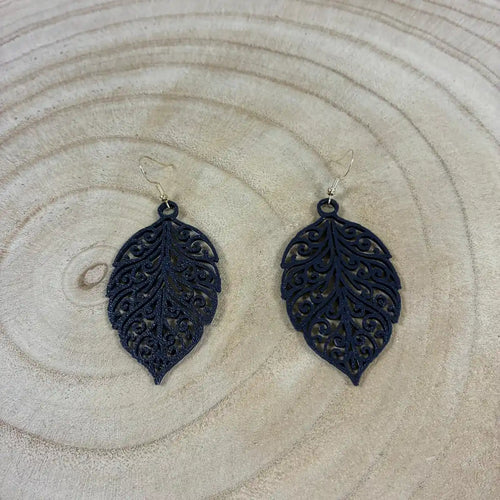 Boucles d'oreilles "Feuillage royal" bleu nuit/argenté imprimées en 3D | Bijoux 3D - POMM Créations