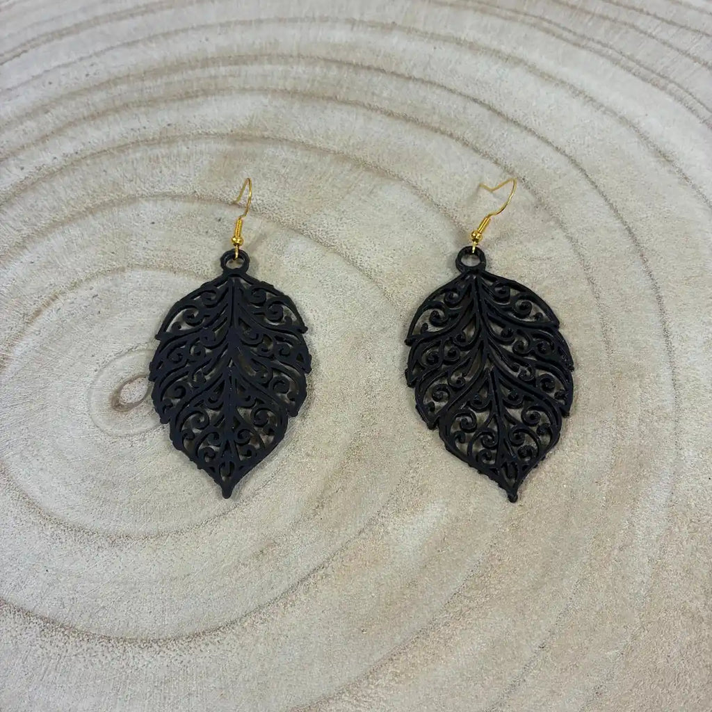 Boucles d'oreilles "Feuillage royal" noir/doré imprimées en 3D | Bijoux 3D - POMM Créations