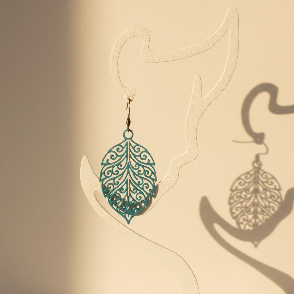Boucles d'oreilles "Feuillage royal" turquoise/argenté imprimées en 3D | Bijoux 3D - POMM Créations