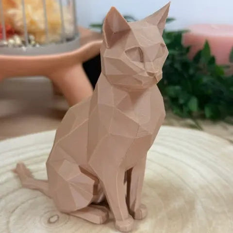 Chat assis au style origami imprimé en 3D | Figurine 3D - POMM Créations