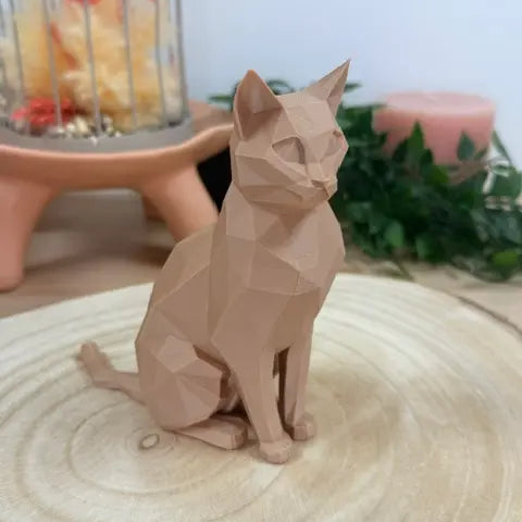 Chat assis au style origami imprimé en 3D | Figurine 3D - POMM Créations
