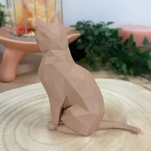 Chat assis au style origami imprimé en 3D | Figurine 3D - POMM Créations