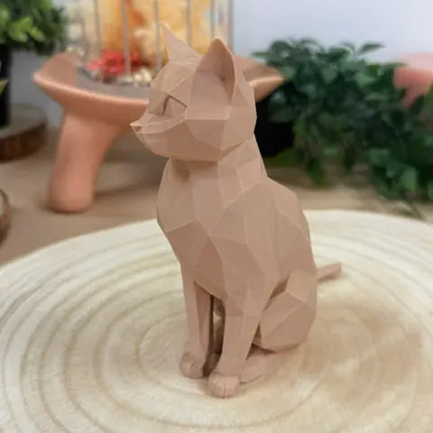Chat assis au style origami imprimé en 3D | Figurine 3D - POMM Créations