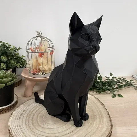 Chat assis au style origami imprimé en 3D | Figurine 3D - POMM Créations