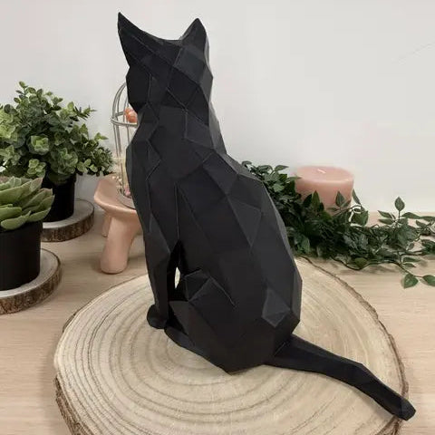 Chat assis au style origami imprimé en 3D | Figurine 3D - POMM Créations