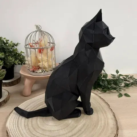 Chat assis au style origami imprimé en 3D | Figurine 3D - POMM Créations