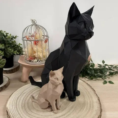 Chat assis au style origami imprimé en 3D | Figurine 3D - POMM Créations