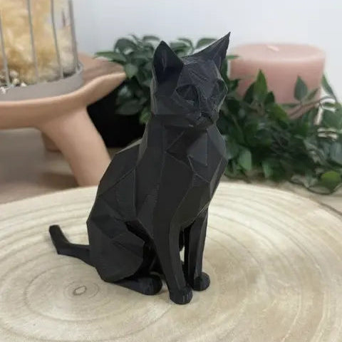 Chat assis au style origami imprimé en 3D | Figurine 3D - POMM Créations