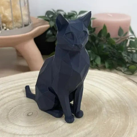 Chat assis au style origami imprimé en 3D | Figurine 3D - POMM Créations