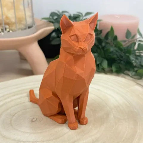 Chat assis au style origami imprimé en 3D | Figurine 3D - POMM Créations