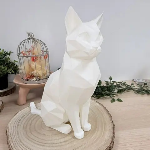 Chat assis au style origami imprimé en 3D | Figurine 3D - POMM Créations