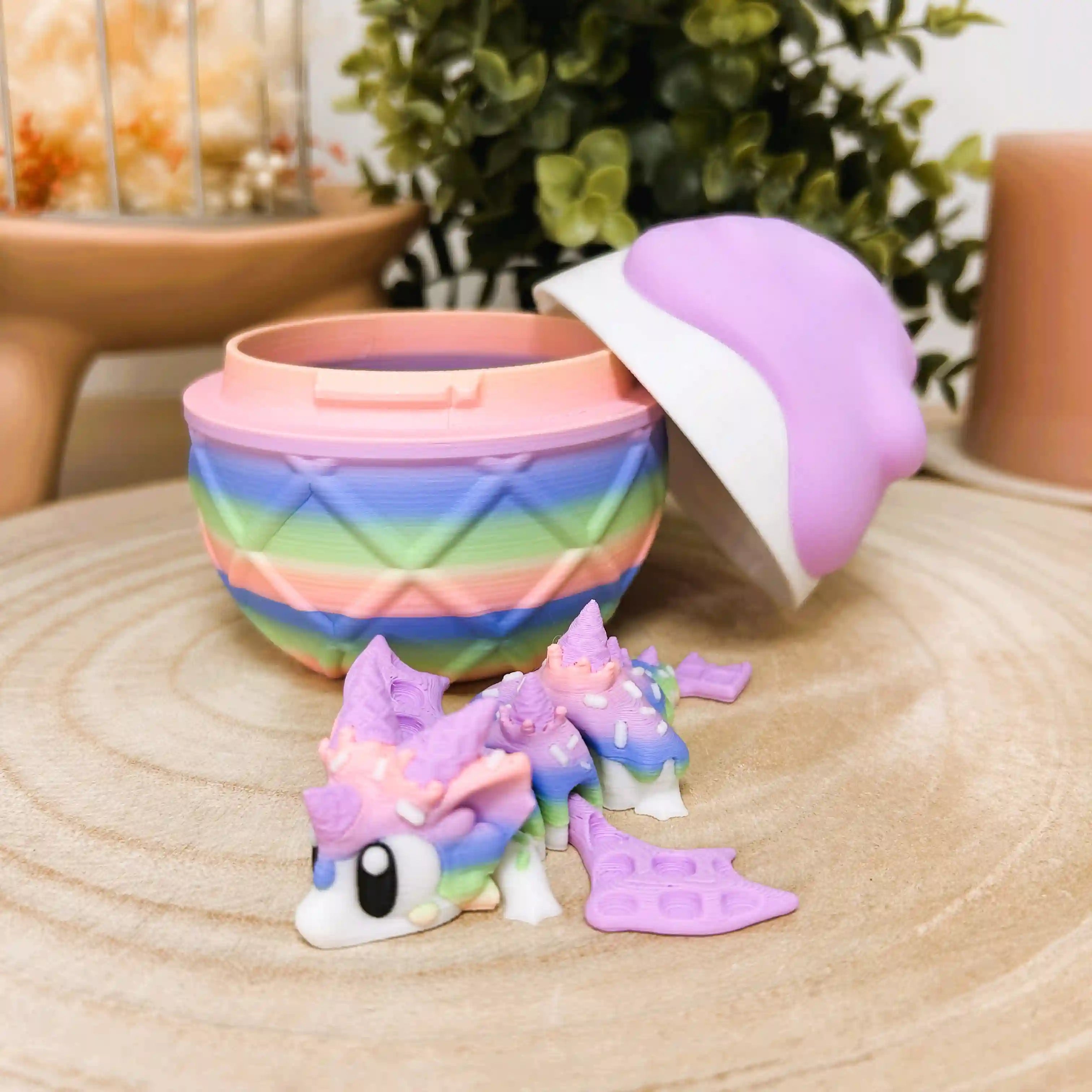Mini dragon articulé "Sugar Rush" avec son œuf imprimé en 3D | Figurine 3D - POMM Créations
